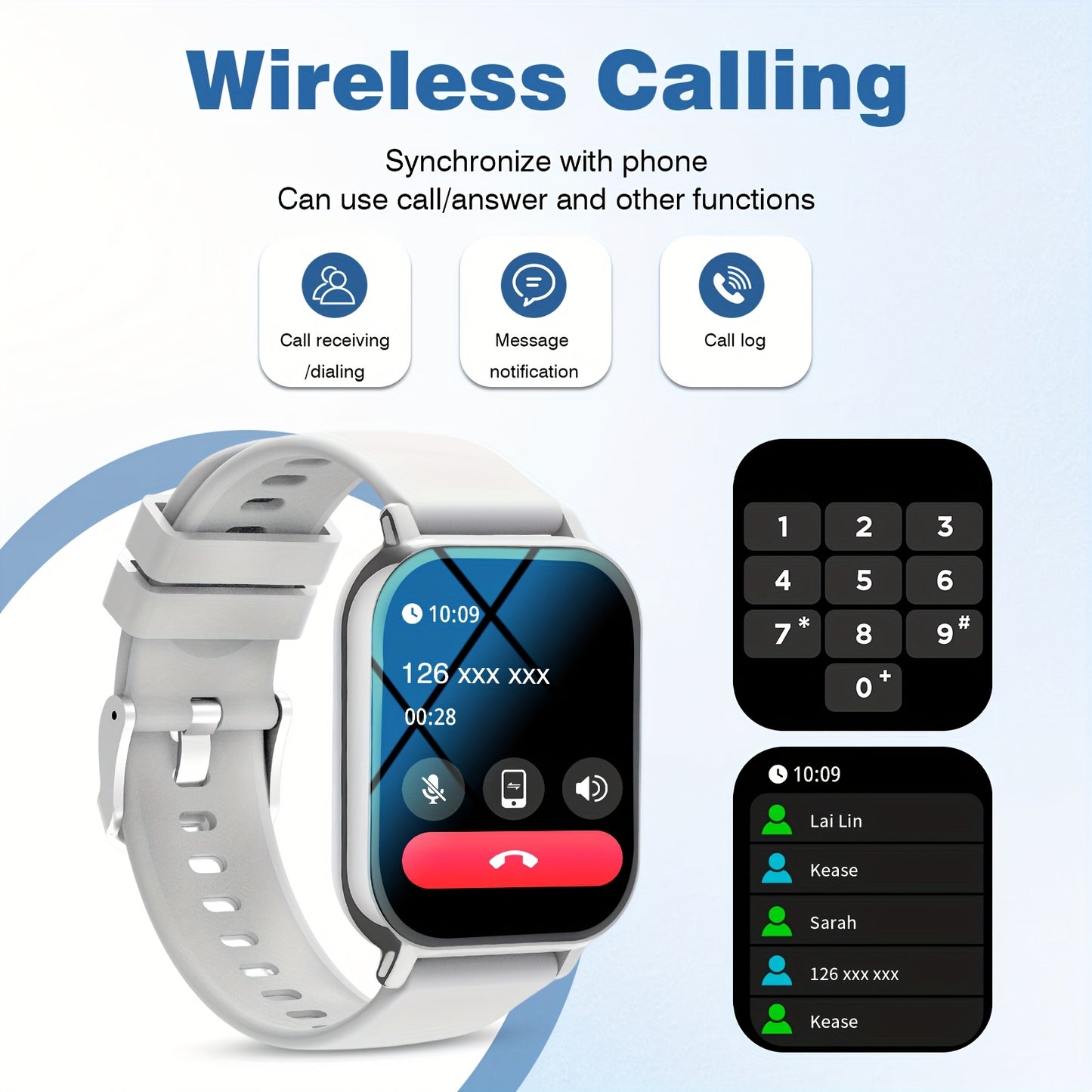 2025 Latest Smart Watch, Unisex Wireless Calling/Receiving, Multiple Sports Modes, Fitness Tracking, Camera Control, Message Notifications, Suitable for iPhone and Android, Great Gift for Family and Friends, Birthday Holiday