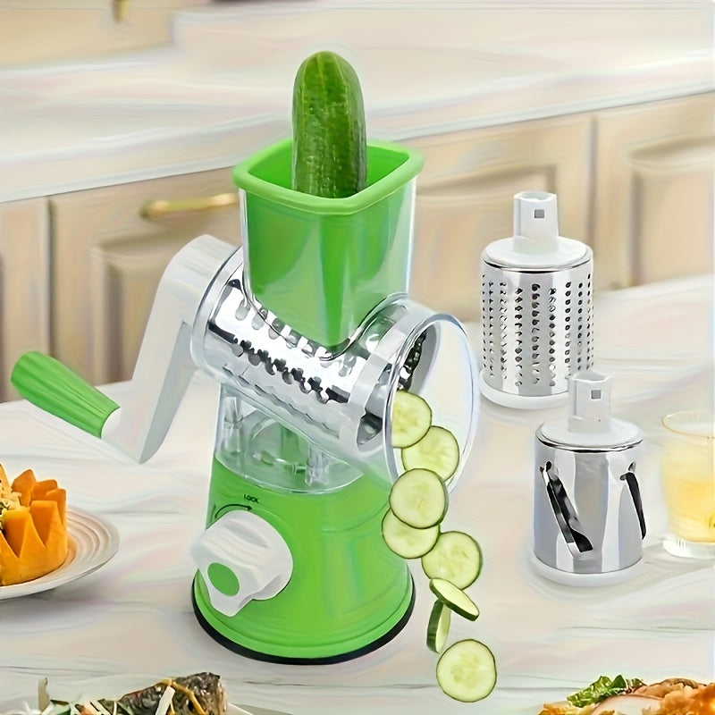3-in-1 Stainless Steel Manual Slicer, Grater & Dicer - Heavy-Duty Stainless Steel with Drum Blades for Shredding, Dicing, Shredding Vegetables, Fruits, Nuts - Space-Saving Kitchen Gadget for Home Cooks & Professional Chefs, C