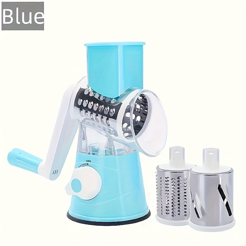 3-in-1 Stainless Steel Manual Slicer, Grater & Dicer - Heavy-Duty Stainless Steel with Drum Blades for Shredding, Dicing, Shredding Vegetables, Fruits, Nuts - Space-Saving Kitchen Gadget for Home Cooks & Professional Chefs, C