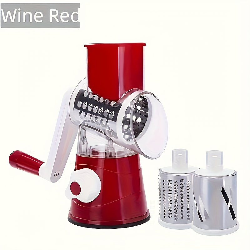 3-in-1 Stainless Steel Manual Slicer, Grater & Dicer - Heavy-Duty Stainless Steel with Drum Blades for Shredding, Dicing, Shredding Vegetables, Fruits, Nuts - Space-Saving Kitchen Gadget for Home Cooks & Professional Chefs, C