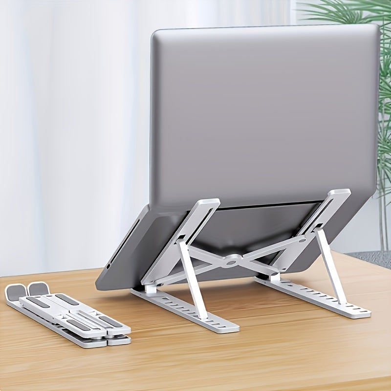 Adjustable Height & Angle Laptop Stand with 10-Level Positioning, Ergonomic Portable Foldable Desktop Stand for Improved Posture & Airflow, Compatible with Most Laptops, Vertical Laptop Stand, Sturdy Construction