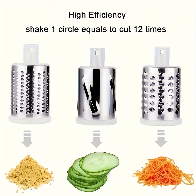 3-in-1 Stainless Steel Manual Slicer, Grater & Dicer - Heavy-Duty Stainless Steel with Drum Blades for Shredding, Dicing, Shredding Vegetables, Fruits, Nuts - Space-Saving Kitchen Gadget for Home Cooks & Professional Chefs, C
