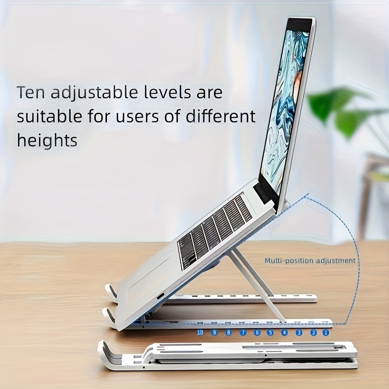 Adjustable Height & Angle Laptop Stand with 10-Level Positioning, Ergonomic Portable Foldable Desktop Stand for Improved Posture & Airflow, Compatible with Most Laptops, Vertical Laptop Stand, Sturdy Construction
