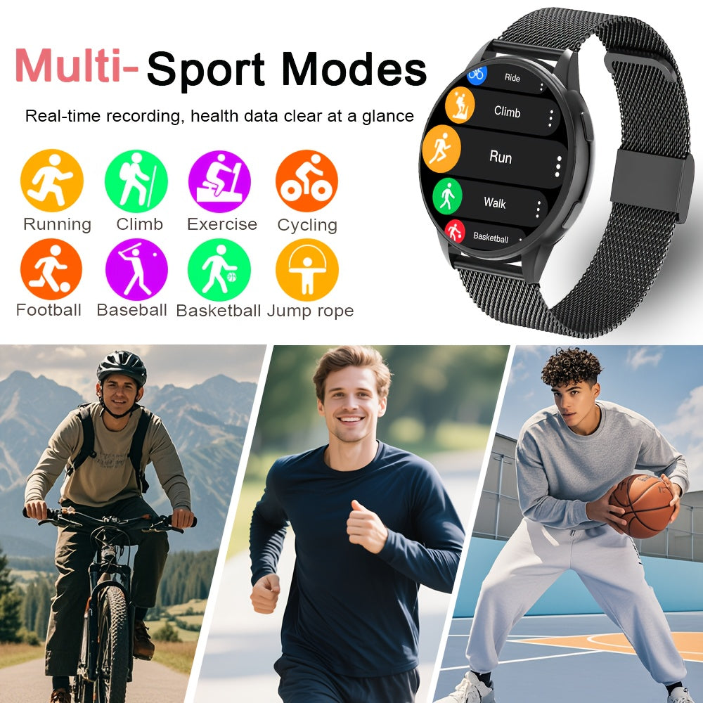 ERUN Smart Watch 5143.5 - 3.81cm Round Screen, Multi-Dial Selection, Sports Mode, Call/Message Reminders, Weather Sync, Business & Casual Style, Rechargeable Battery, Perfect Gift for Men & Women, Christmas & Birthday, Smart