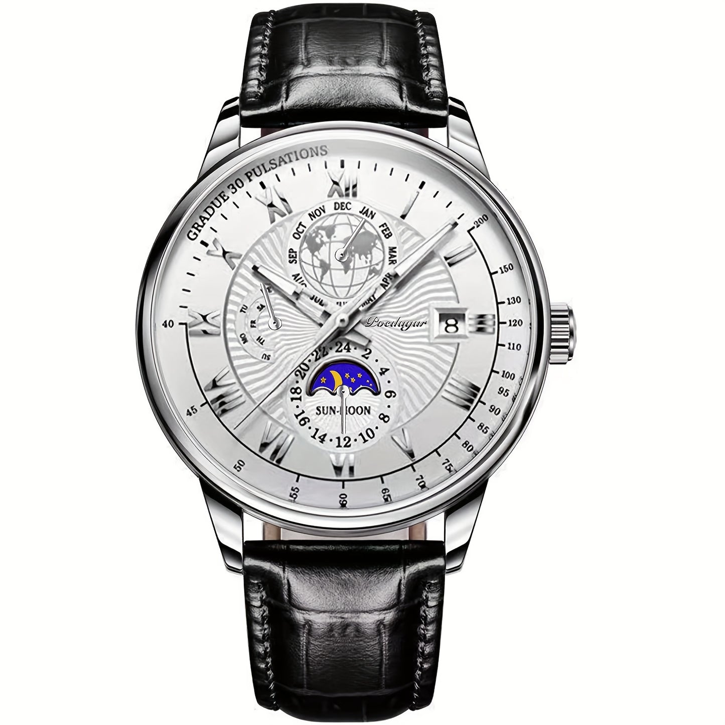 New Arrival of PoEDAGAR Men'S Waterproof Luminous Calendar Quartz Watch - Stylish Rose Golden with Black Faux Leather Strap, Durable Alloy Case, and Elegant Blue & White Design - Ideal for Students and Youngsters, Watch Acces
