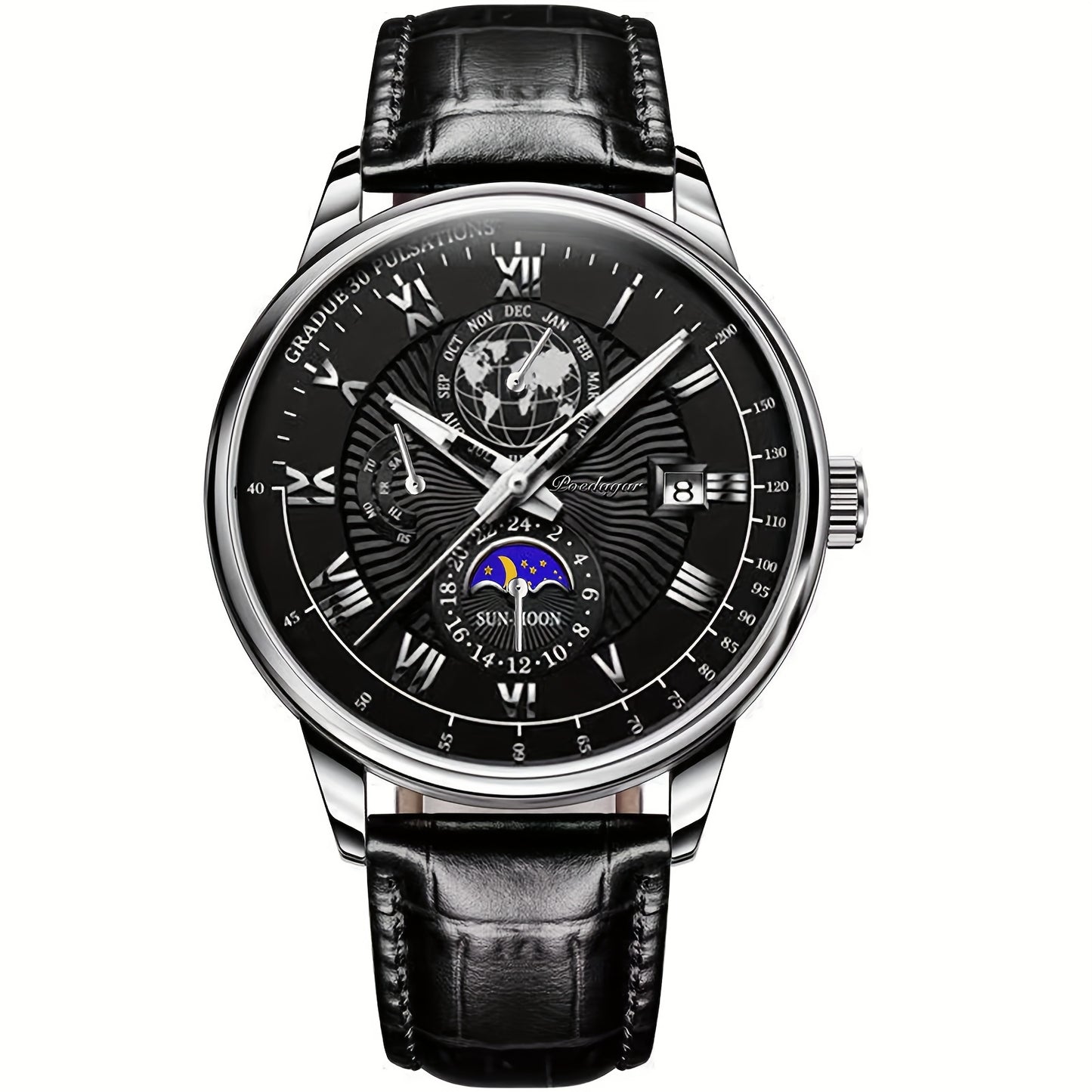 New Arrival of PoEDAGAR Men'S Waterproof Luminous Calendar Quartz Watch - Stylish Rose Golden with Black Faux Leather Strap, Durable Alloy Case, and Elegant Blue & White Design - Ideal for Students and Youngsters, Watch Acces