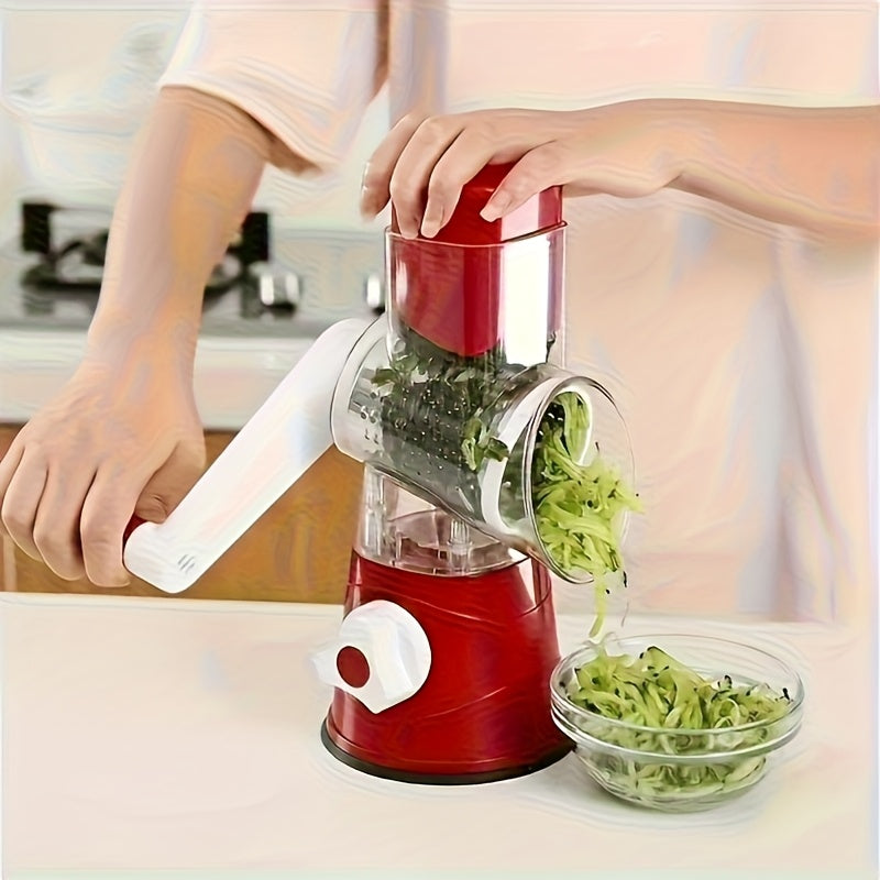 3-in-1 Stainless Steel Manual Slicer, Grater & Dicer - Heavy-Duty Stainless Steel with Drum Blades for Shredding, Dicing, Shredding Vegetables, Fruits, Nuts - Space-Saving Kitchen Gadget for Home Cooks & Professional Chefs, C