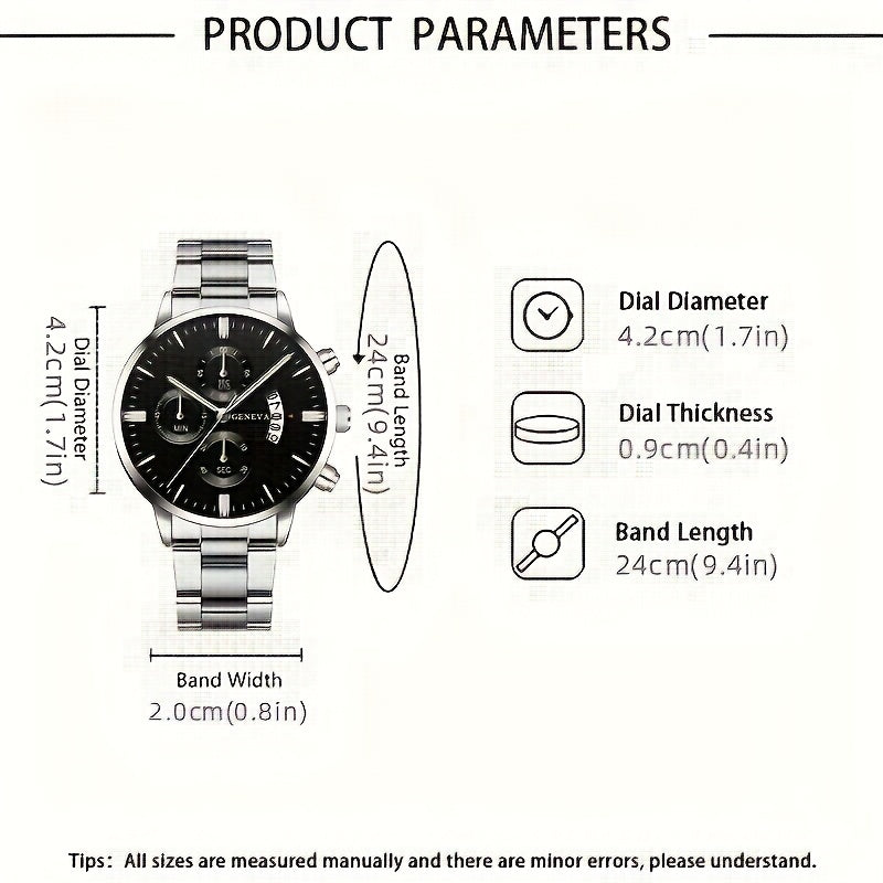 A Set of Two Men'S Watches, a Casual Round Quartz Watch Paired with a Bracelet, Perfect As a Holiday Gift for Friends And Family for Occasions Like Valentine'S Day, New Year, Ramadan, And Father'S Day.