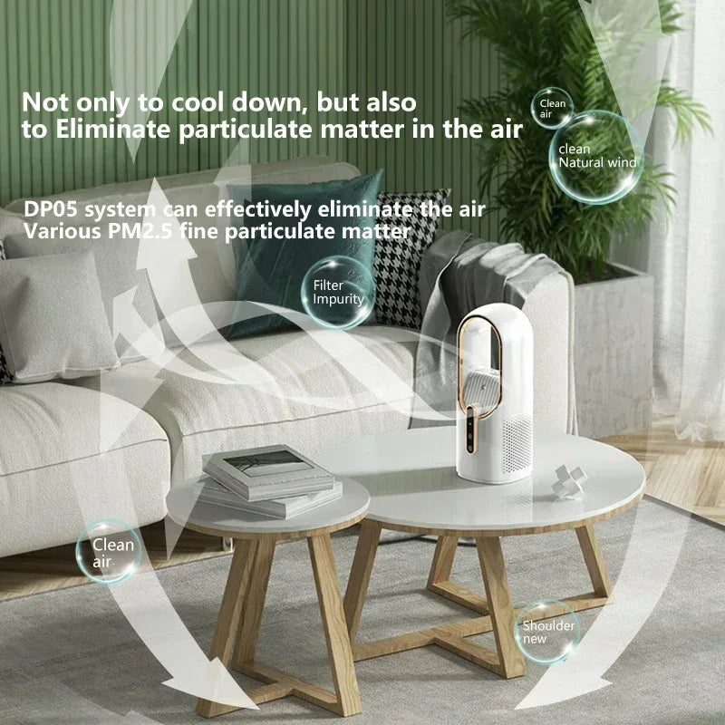 2025 Bladeless Fan 6 Speed Desktop Fanless Blade Cooler Cooling Fan for Office Portable Silent Fans Humidifier Air Conditioner