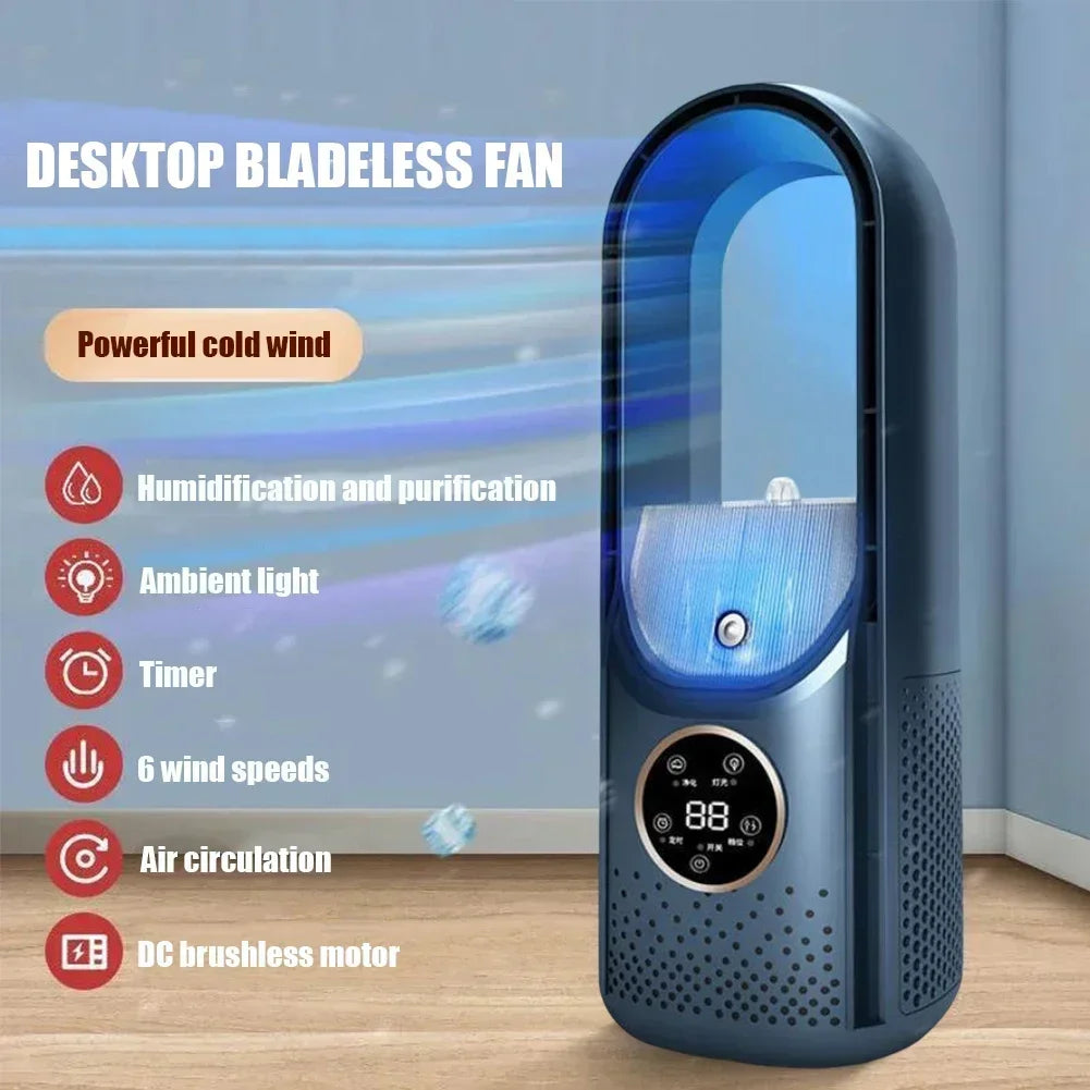 2025 Bladeless Fan 6 Speed Desktop Fanless Blade Cooler Cooling Fan for Office Portable Silent Fans Humidifier Air Conditioner