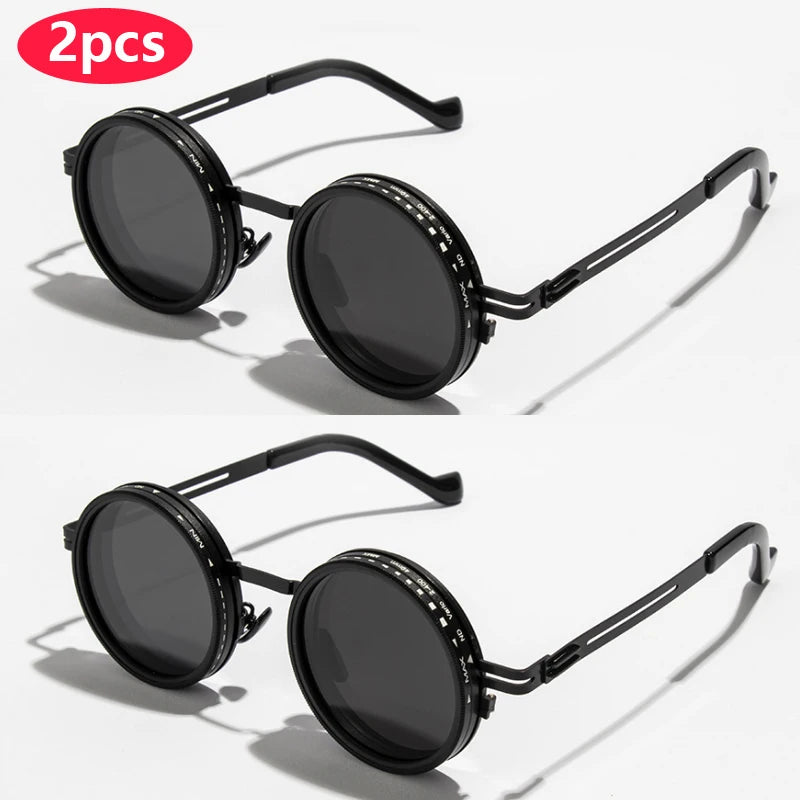 Polarized Round Sunglasses ND9 Adjustable Dimming Sun Glasses Men Women Retro Punk Men's Fishing Eyeglasses Outdoor Shades UV400