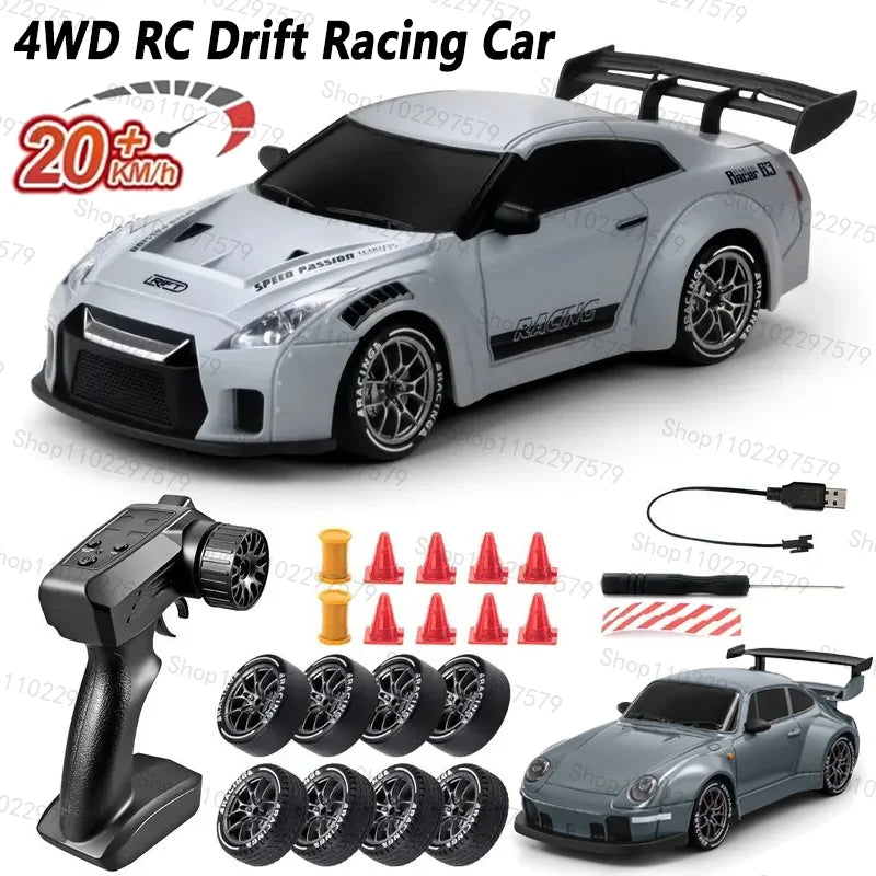 RC Drift Car 1:24 Remote Control Car 20KM/H 4WD High Speed RC Cars 2.4GHz with LED Lights Extra Drifting Tires Vehicle for Adult