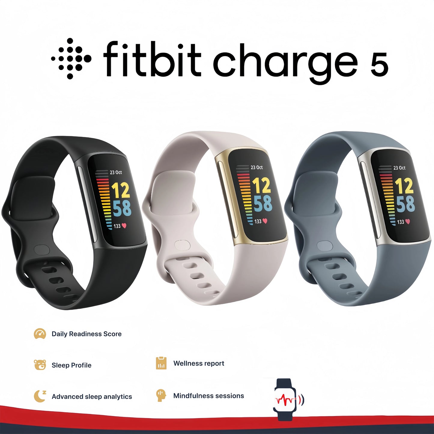Fitbit Charge 5 Advanced Health & Fitness Tracker with Built-in GPS Stress Management Tools 24/7 Heart Rate Sleep Health Tracker