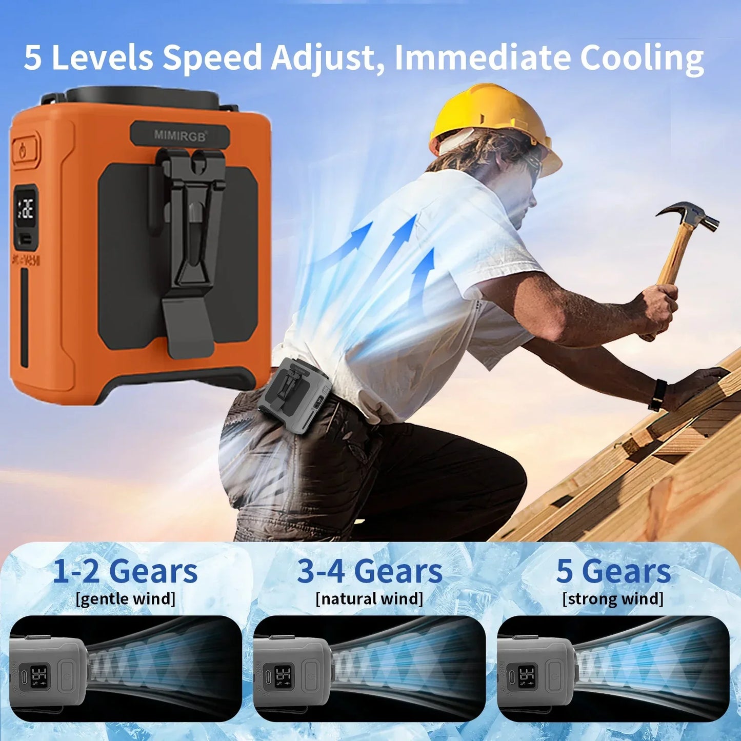 Portable Waist Fan 10000mAh with Power Bank LED Lighting Hanging Neck Fan 5 Speed Strong Airflow Cooling Fan for Outdoor Working