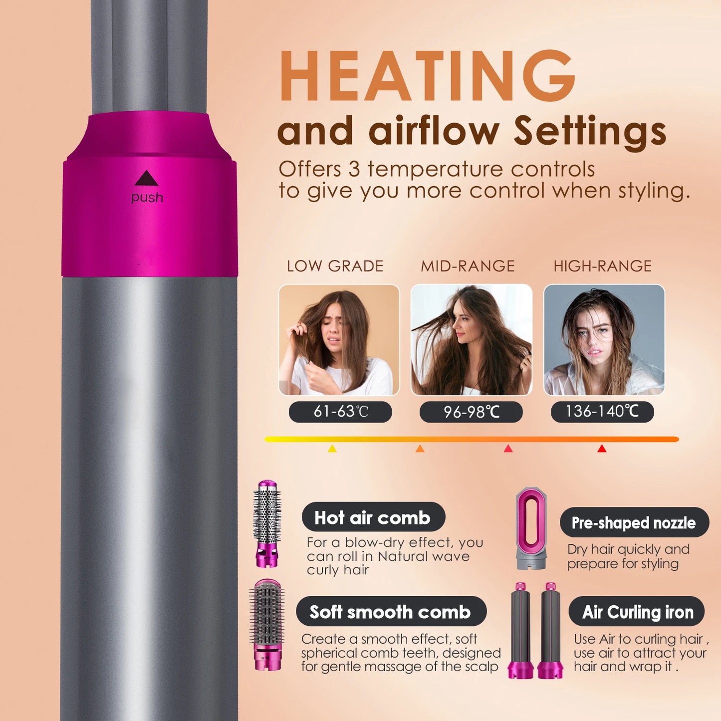 Multifunctional 5 In 1 Hair Straightener Curler Styling Set For Dyson Airwrap Hair Dryer Hair Plate Hot Comb Styling Appliance