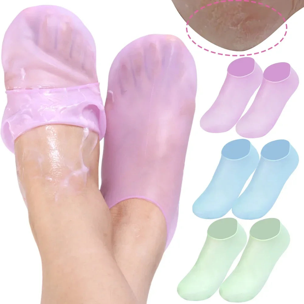 1Pair Silicone Foot Care Socks Anti Cracking Moisturizing Gel Elastic Socks DIY Foot Mask Cracked Dead Skin Remove Pedicure Tool