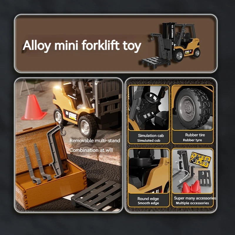Hot Mini Alloy Forklift Rc Toy 1:64 Scale Bluetooth Remote Control Desktop Engineering Vehicle Model Car Gift For Ages 14+ Toy