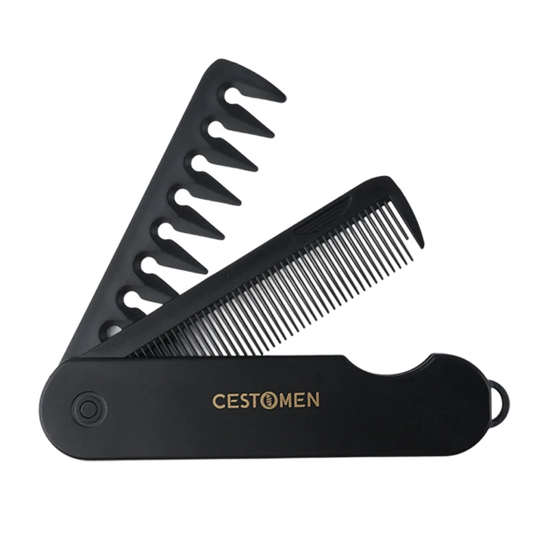 New 2 in 1 Pocket Folding Combs Plastic Wide Tooth Oil Head Comb Beard Combing Barber Hair Clipper Comb Salon Hair Styling Tools