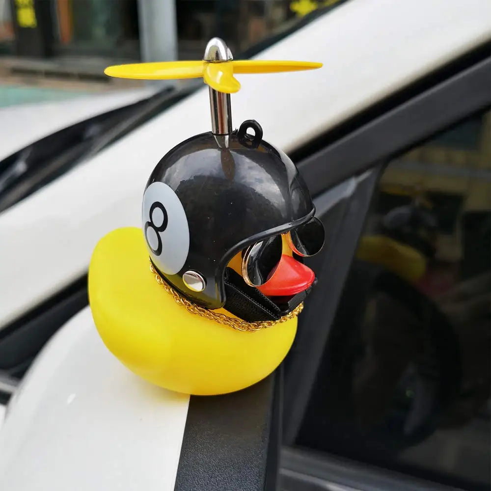 Car Duck Ornaments Yellow Rubber Duck Car Dashboard Decorations with Propeller Helmet