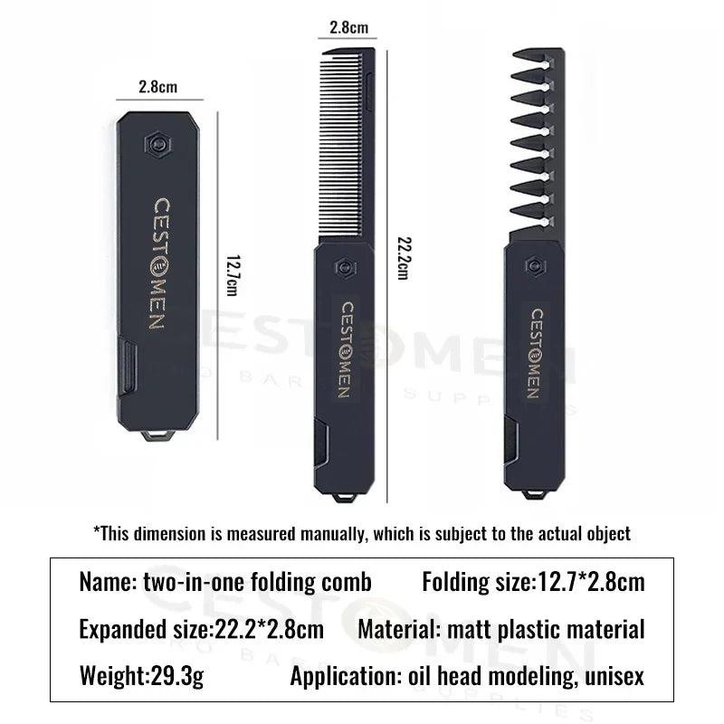 New 2 in 1 Pocket Folding Combs Plastic Wide Tooth Oil Head Comb Beard Combing Barber Hair Clipper Comb Salon Hair Styling Tools