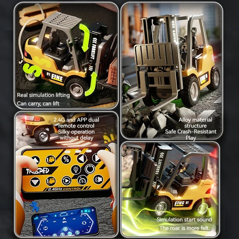 Hot Mini Alloy Forklift Rc Toy 1:64 Scale Bluetooth Remote Control Desktop Engineering Vehicle Model Car Gift For Ages 14+ Toy