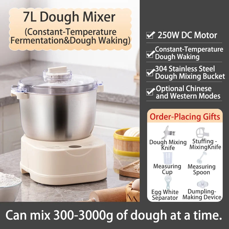 SUNATUR 5L/7 DC dough mixer 250W auto electric Household stand mixer Egg White Whipper with Fermenter and timed kitchen blender