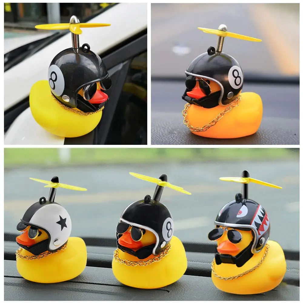 Car Duck Ornaments Yellow Rubber Duck Car Dashboard Decorations with Propeller Helmet
