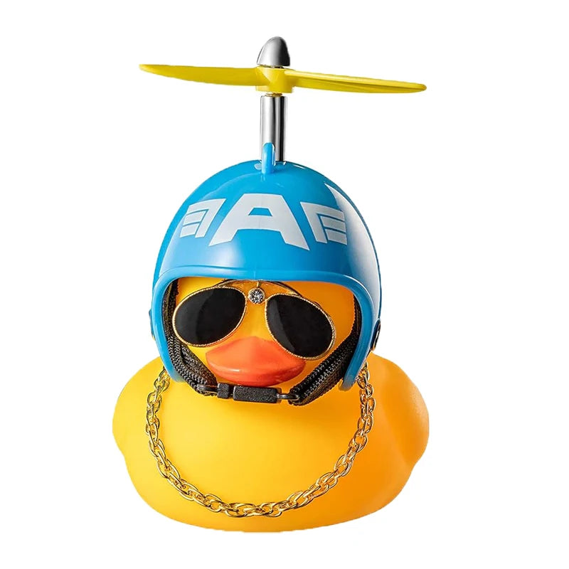 Car Duck Ornaments Yellow Rubber Duck Car Dashboard Decorations with Propeller Helmet