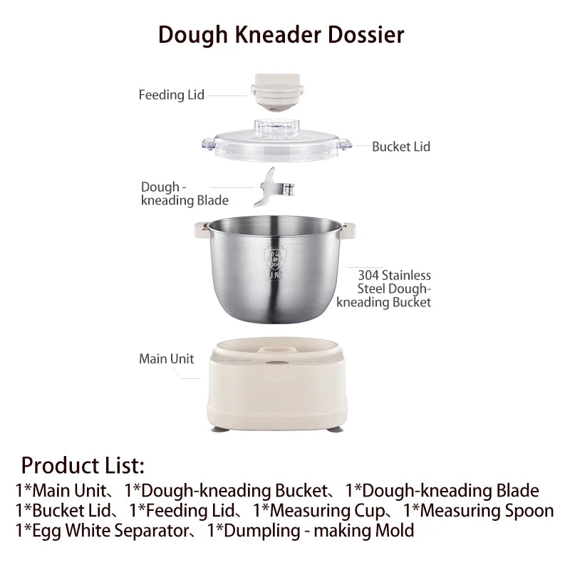 SUNATUR 5L/7 DC dough mixer 250W auto electric Household stand mixer Egg White Whipper with Fermenter and timed kitchen blender