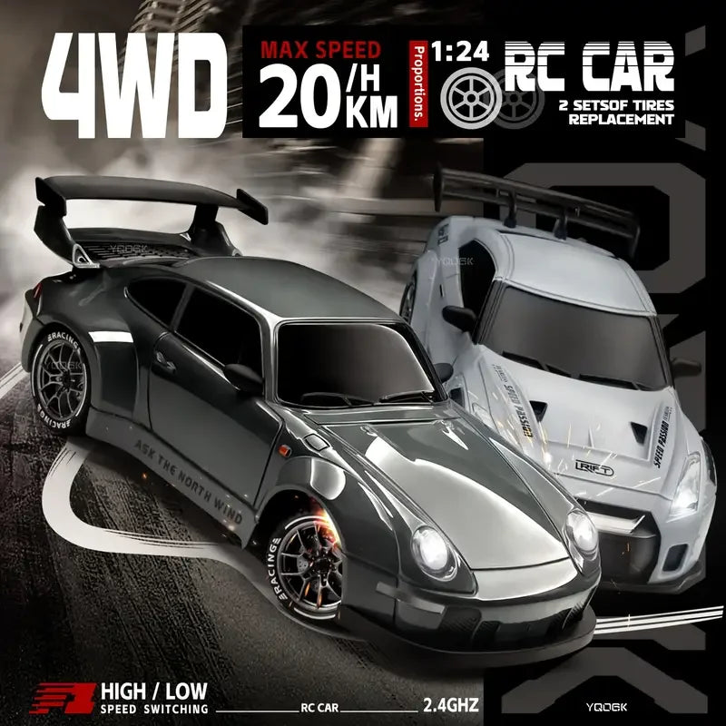 RC Drift Car 1:24 Remote Control Car 20KM/H 4WD High Speed RC Cars 2.4GHz with LED Lights Extra Drifting Tires Vehicle for Adult