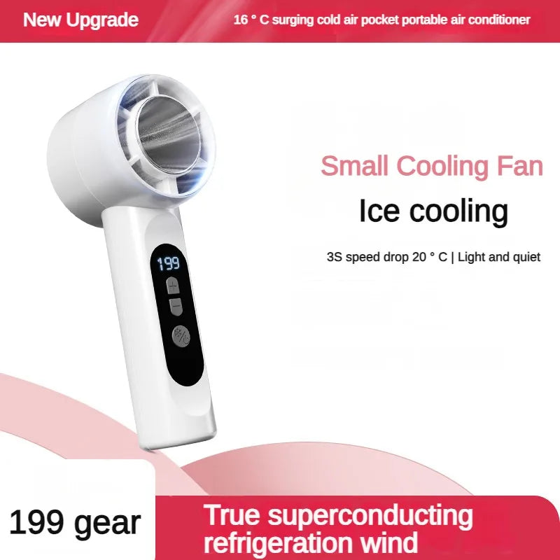 Handheld Portable Fan 199-Speed Desktop Fan USB Rechargeable Cooling Refrigeration Fan LED Display For Home Office Travel 