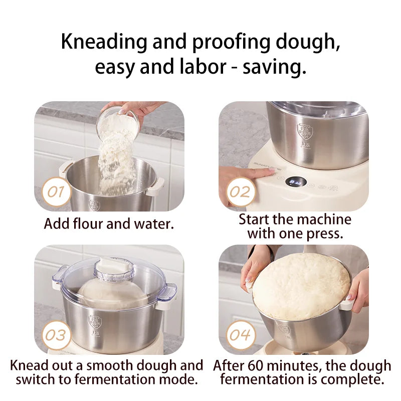 SUNATUR 5L/7 DC dough mixer 250W auto electric Household stand mixer Egg White Whipper with Fermenter and timed kitchen blender