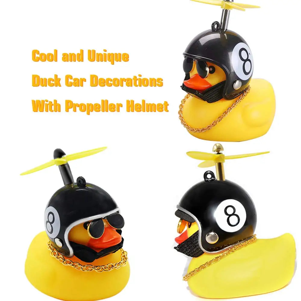 Car Duck Ornaments Yellow Rubber Duck Car Dashboard Decorations with Propeller Helmet