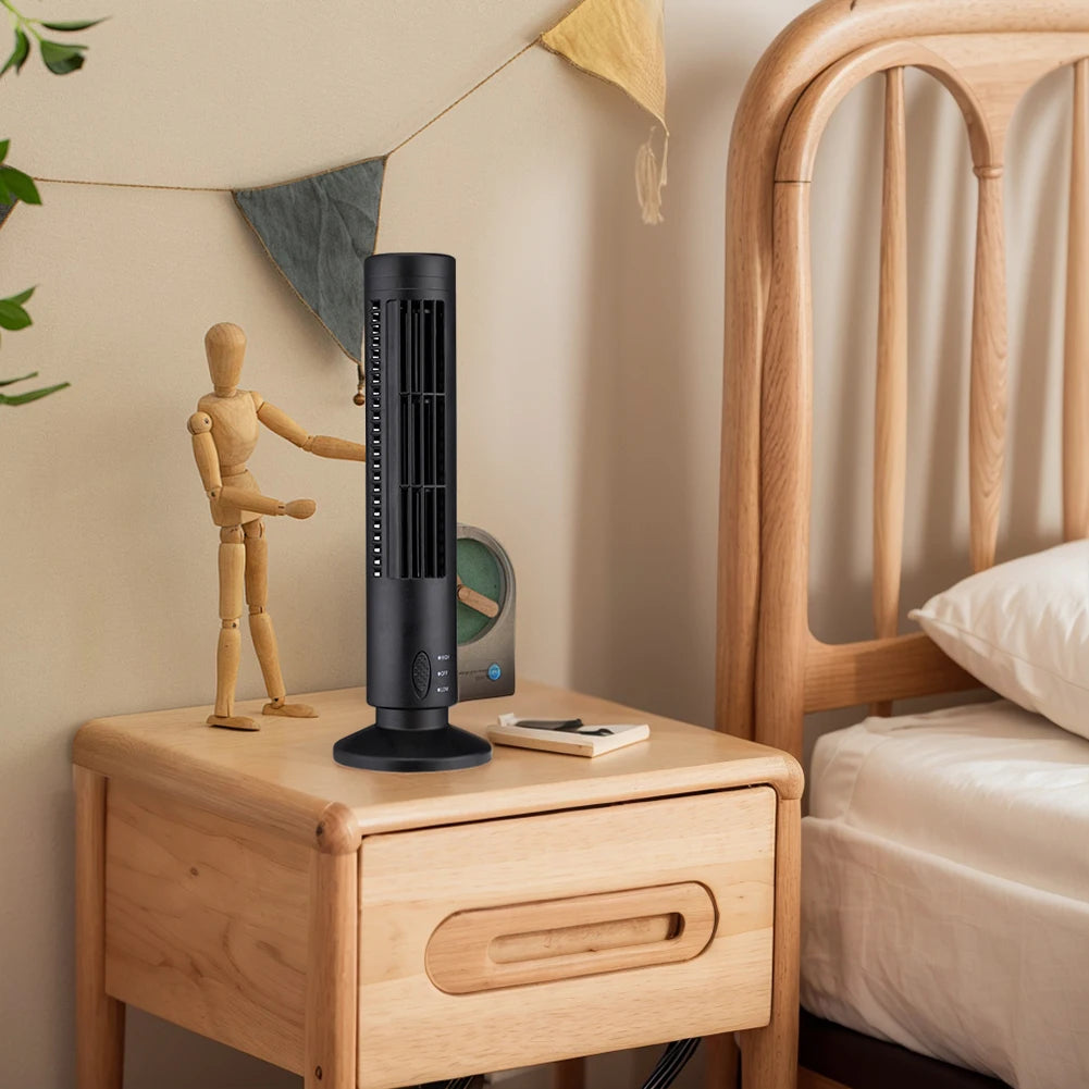 Bladeless Desktop Tower Fan Portable Electric Fan Air Cooler 2 Wind Speed Cooling Air Conditioner Standing Fan for Home Office