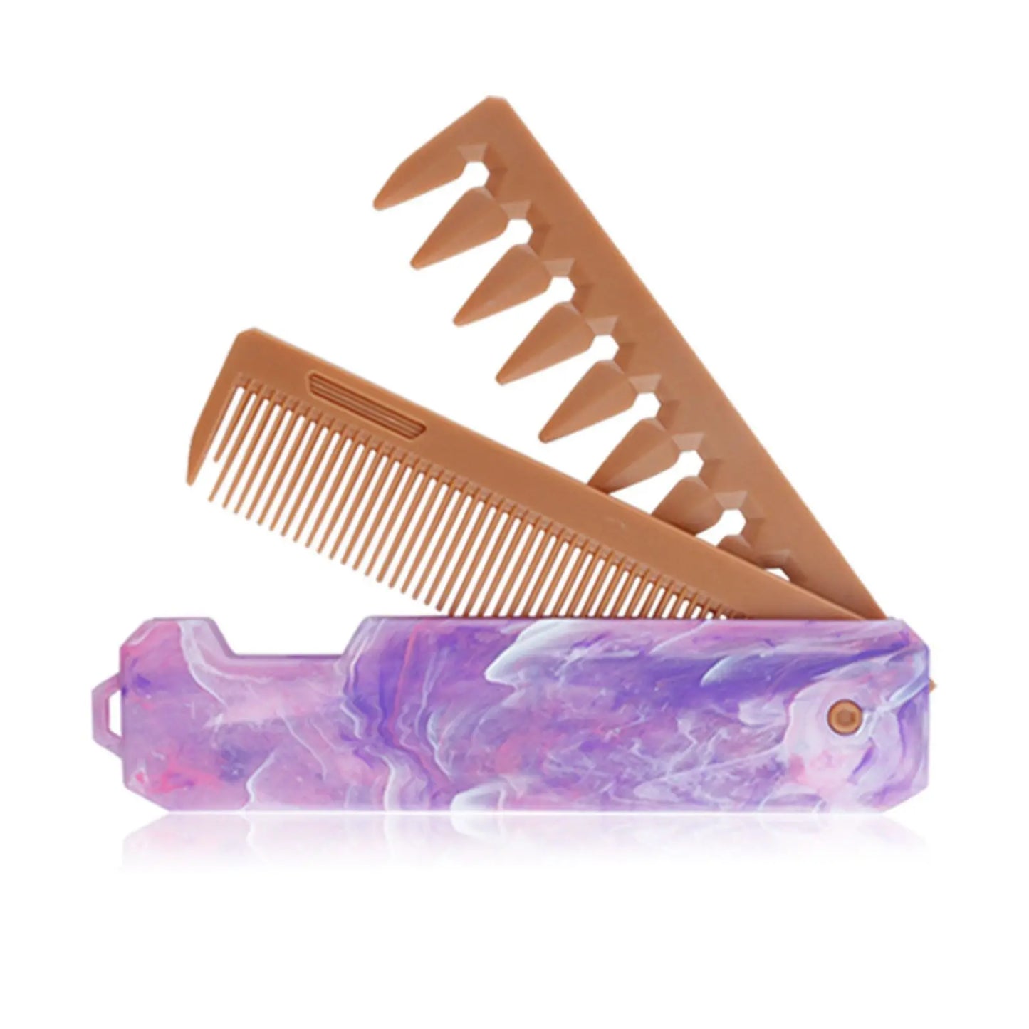 New 2 in 1 Pocket Folding Combs Plastic Wide Tooth Oil Head Comb Beard Combing Barber Hair Clipper Comb Salon Hair Styling Tools