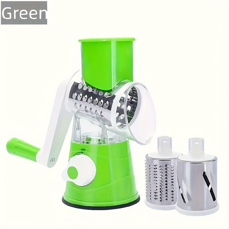 3-in-1 Stainless Steel Manual Slicer, Grater & Dicer - Heavy-Duty Stainless Steel with Drum Blades for Shredding, Dicing, Shredding Vegetables, Fruits, Nuts - Space-Saving Kitchen Gadget for Home Cooks & Professional Chefs, C