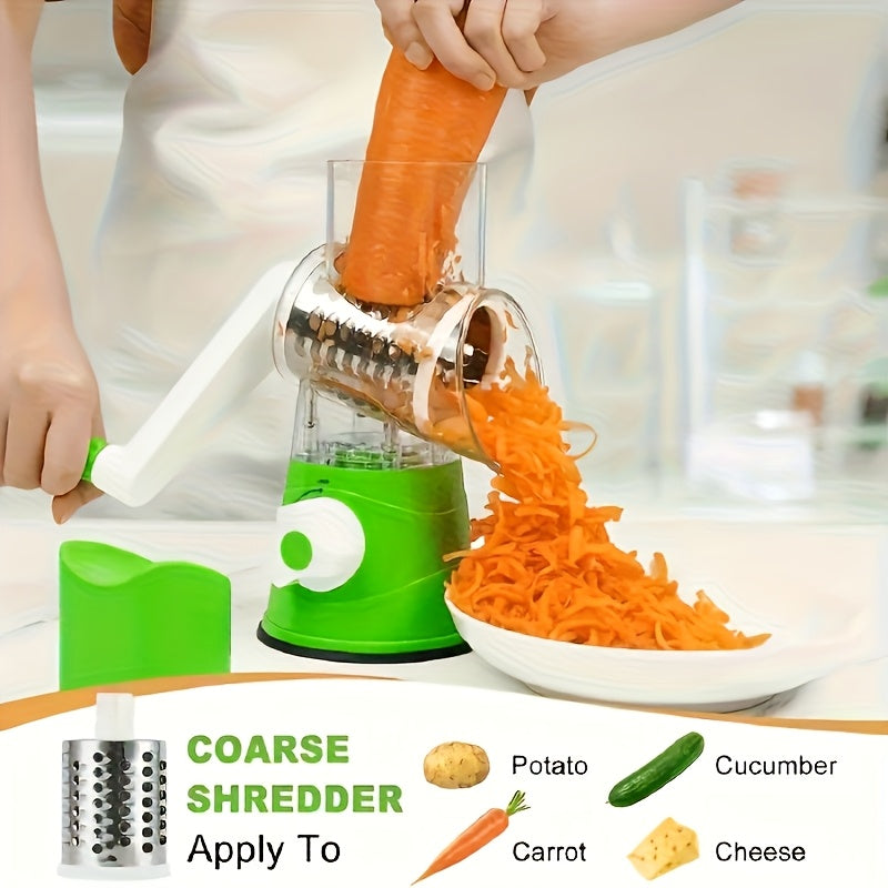 3-in-1 Stainless Steel Manual Slicer, Grater & Dicer - Heavy-Duty Stainless Steel with Drum Blades for Shredding, Dicing, Shredding Vegetables, Fruits, Nuts - Space-Saving Kitchen Gadget for Home Cooks & Professional Chefs, C