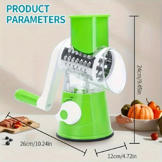3-in-1 Stainless Steel Manual Slicer, Grater & Dicer - Heavy-Duty Stainless Steel with Drum Blades for Shredding, Dicing, Shredding Vegetables, Fruits, Nuts - Space-Saving Kitchen Gadget for Home Cooks & Professional Chefs, C