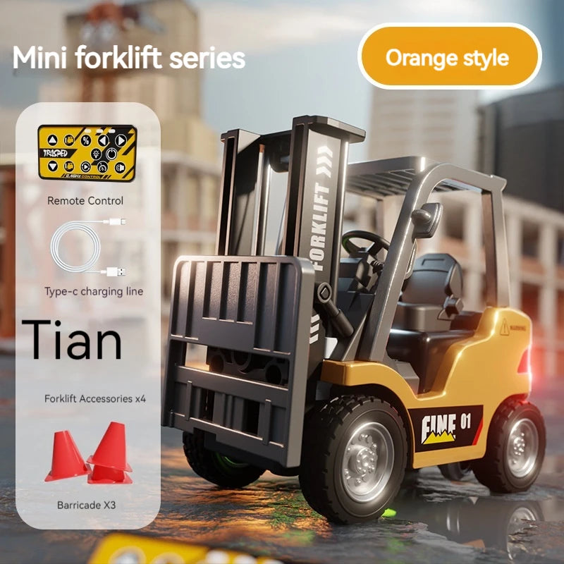 Hot Mini Alloy Forklift Rc Toy 1:64 Scale Bluetooth Remote Control Desktop Engineering Vehicle Model Car Gift For Ages 14+ Toy