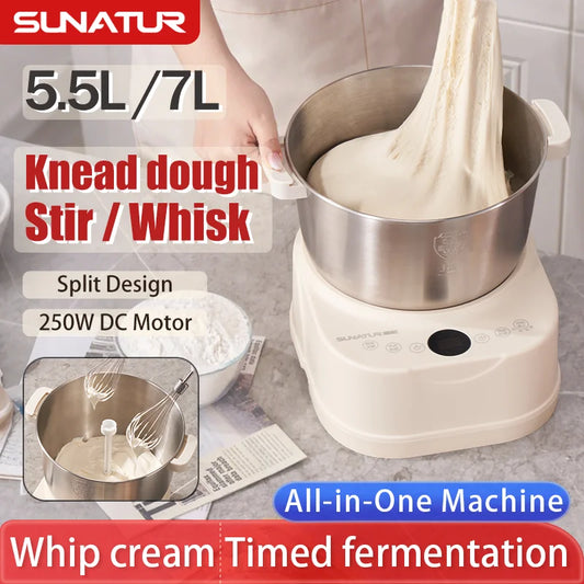 SUNATUR 5L/7 DC dough mixer 250W auto electric Household stand mixer Egg White Whipper with Fermenter and timed kitchen blender