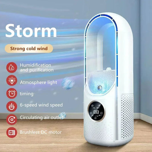 2025 Bladeless Fan 6 Speed Desktop Fanless Blade Cooler Cooling Fan for Office Portable Silent Fans Humidifier Air Conditioner