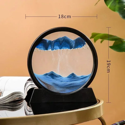 Flowing Sand Art Painting Round Glass Hourglass 3D Deep Sea Sandscape Motion Display Sandglass Room Decoration Gifts